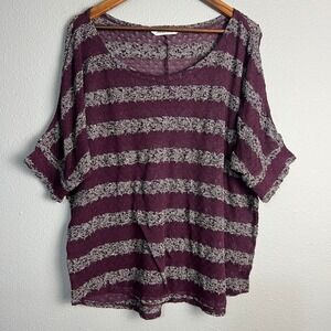 Maurices Striped‎ Burgundy Boho Slouchy Textured Dolman SL Casual Blouse Size 1